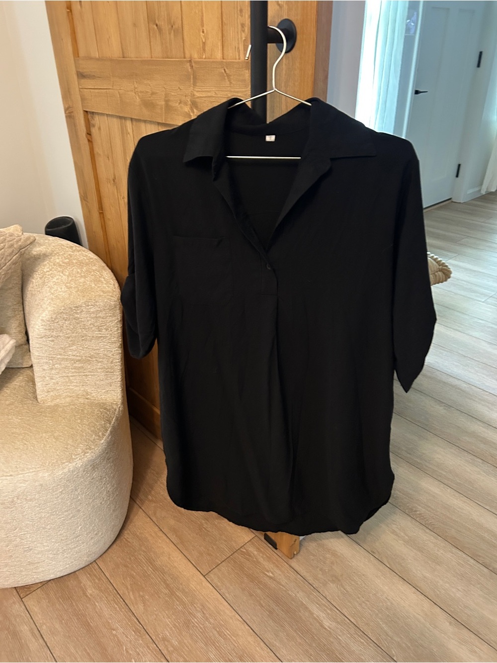 Oversized Black dress 3/4 sleeves rounded hem with longer back small